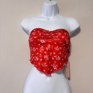 Shein Women's Size Medium Red Floral Strapless Crop Top - Western Vibe NIB